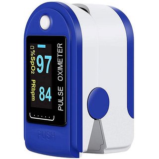 Body Safe Fingertip Pulse Oximeter with Audio Visual Alarm Blue)
