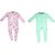 Messy Munchkins Baby Cotton Pink Printed  Green Solid Sleep Suit set