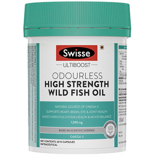 Swisse Ultiboost Odourless High Strength Wild Fish Oil with (1500 mg)  3 for Heart, Brain, Joints and Eyes  60 Tablets