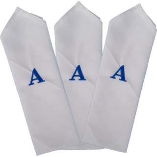 SAE FASHIONS Embroidered Letter-A Cotton Handkerchief pack of 3