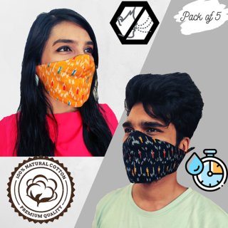 100 Cotton Reversible 2 in 1 face masks for pollution  virus protection, Reusable  Washable Outdoor mask (Pack of 5)