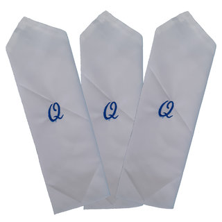 SAE FASHIONS Embroidered Letter-Q Cotton Handkerchief pack of 3