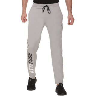                       Leebonee Men's Attitude Print Light Grey Dri Fit Track Pants with 4 Way Stretch                                              