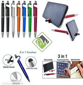 3 In 1 Stylus Pen Stand Mobile Holder (Pack of 3) (Multicolor)