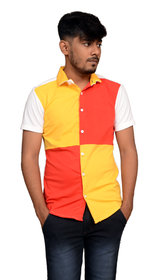 Kandy Men's Slim Fit Colorblock Red-Yellow Casual Shirt