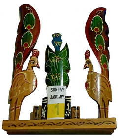 Beautiful Handcrafted Wooden Peacock Showpiece With Manual Calendar For Table, Home-Office Decor  Car Dashboard (6x5 In