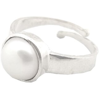                       RS Jewellers Certified Moti 5.60 RATTI Bold Silver Ring for Men  Women                                              