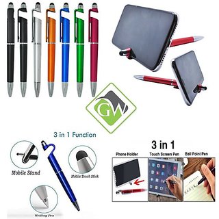 3 In 1 Stylus Pen Stand Mobile Holder (Pack of 3) (Multicolor)