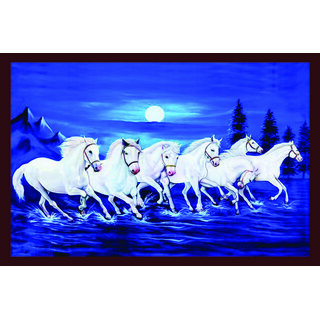                      Vastu White Seven Horse Running Sticker Vinyl (12 X 18 Inch) Galaxy                                              