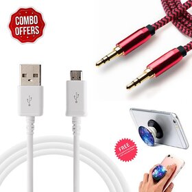 Fast Charging USB Data Cable (1.5 Meter) for all Android Device with free AUX Cable + Pop Socket