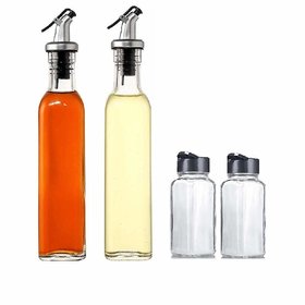 Oil Dispenser 500 ml and Glass Spice Jar 120 ml (Pack of 4)