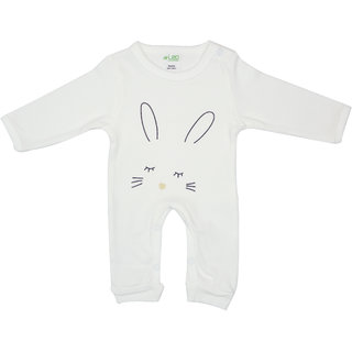 drLeo Sleepsuit Shoulder Placket - White  Rabbit Print
