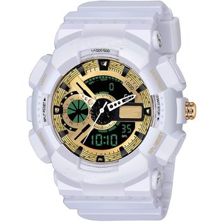                       MASTRENA Analog Digital Boys Watch (Golden Dial White Colored Strap)                                              