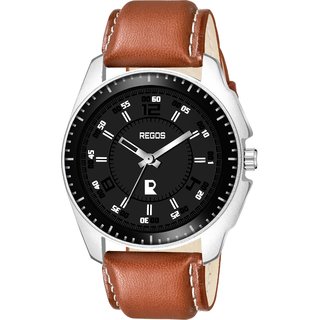 REGOS 3089sl02 Latest Premium Fashion black dial brown leather Analog Watch For Men
