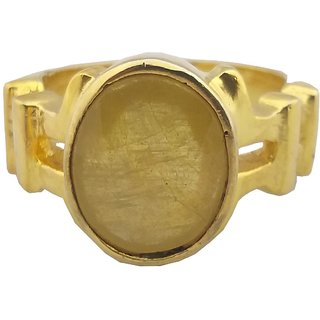                       RS Jewellers Certified yellow sapphire 5.04 Carat Panchdhatu Gold Plating Astrological Ring for Men  Women                                              
