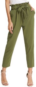 Women's Girl's Frill Knot Pocket Lycra Green Colour Jegging Pants