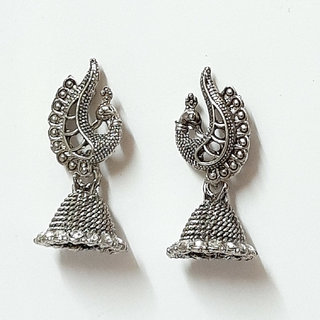                       luv fashion silver oxidized jhumkis                                              