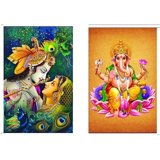                       Style UR Home -Radha Krishna + Lord Ganesha Wallpaper Poster  18 x 12                                              