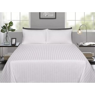                       ABC Pure Cotton Satin Stripe White 250TC Super King Size Double Bedsheet - 2 Pillow Covers (108x108) Inches)                                              
