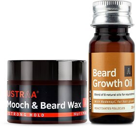 Ustraa Beard Growth Oil - 35ml And Ustraa Beard Mooch Wax - 50g