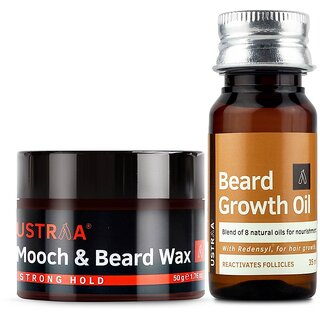 Ustraa Beard Growth Oil - 35ml And Ustraa Beard Mooch Wax - 50g