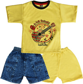 Boys Party(Festive) T-shirt Jeans, Shorts  (Yellow)