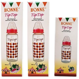 Bonne Tip Top Feeding Bottles (250ml + 150ml) (Set of 3) (Color  design are subject of availability)