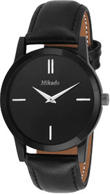 Mikado Men Black Dial Leather Strap Analog Watch