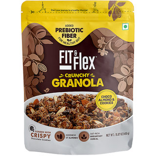 Fit  Flex Baked Granola  Choco, Almond  Cookies  Oat Rich Cereal  Ready to Eat Healthy Breakfast Food - 450g