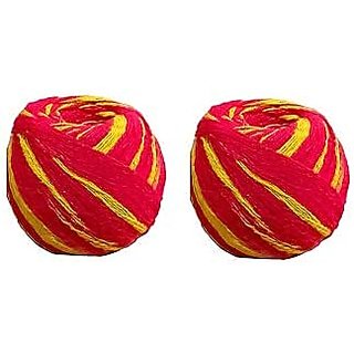                       Kuhu Creations Vedroopam Sacred Kalawa Mauli Thread Puja Dhaga, Sankalp Sutra. (Red Yellow Cotton Ball, 2 Units)                                              