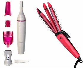 Style Maniac presents combo of  3-in-1 hair styler (Straightener cum curler cum crimming)and Sweet sensitive precision cordless trimmer for women with an amazing 22 hair styles booklet