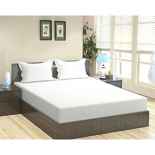                       ABC Textile Satin Strip Double Bedsheet with 2 Pillow Covers  Queen Size - White - 250TC (90x100 Inches)                                              