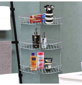 Multipurpose Stainless Steel 3-Tier Corner Storage Rack/Shelf - Kitchen and Bathroom