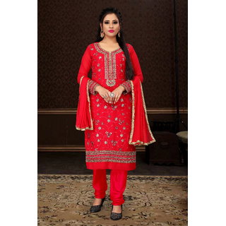 Neel Art Georgette Fabric Embroidery Work Womens Semi-stitched Dress.