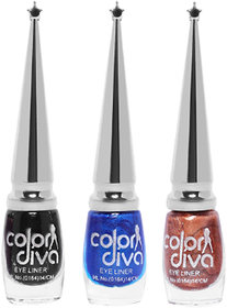 Color Diva BRS Liquid Eyeliner (BLACK, BLUE, COPPER)-6 ml (Set of 3)