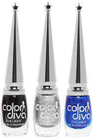 Color Diva BRS Liquid Eyeliner (BLACK, BLUE, SILVER)-6 ml (Set of 3)