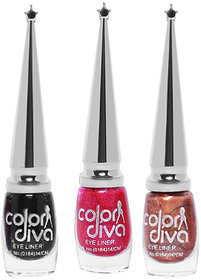 Color Diva BRS Liquid Eyeliner (BLACK, COPPER, DARK PINK)-6 ml (Set of 3)
