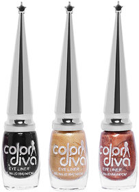 Color Diva BRS Liquid Eyeliner (BLACK, COPPER, GOLDEN)-6 ml (Set of 3)