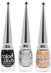 Color Diva BRS Liquid Eyeliner (BLACK, GOLDEN, SILVER)-6 ml (Set of 3)