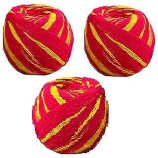                       Kuhu Creations Vedroopam Sacred Kalawa Mauli Thread Puja Dhaga, Sankalp Sutra. (Red Yellow Cotton Ball, 3 Units)                                              