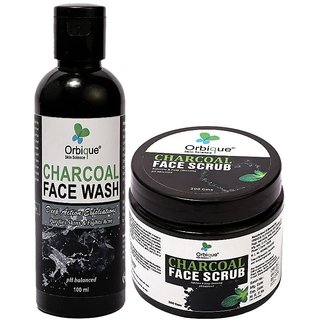                       ORBIQUE Charcoal Facewash + Charcoal Face Scrub (Combo of 2)                                              