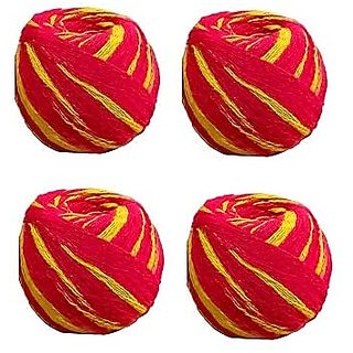                       Neo Rising Vedroopam Sacred Kalawa Mauli Thread Puja, Nazar Dhaga, (Red Yellow Cotton Ball, 4 Units)                                              
