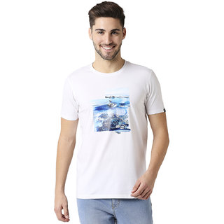                      RAGWAY Cotton Lycra White Printed T-Shirt                                              