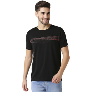                       RAGWAY Cotton Lycra Black Printed T-Shirt                                              