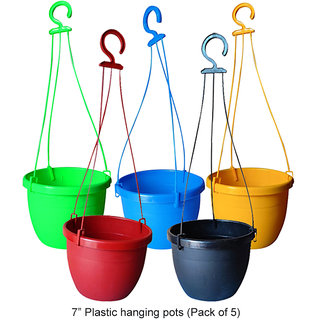 UNIGROW 7 inch Plastic Hanging Pots (Pack of 5), Home Gardening indoor out door, terrace gardening, planter.