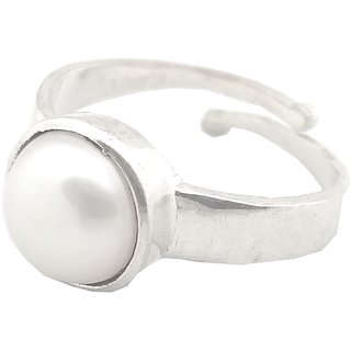                       Rs Jewellers Certified Pearl 5.03 Ratti Natural Stone Round Shape Silver Metal Ring Metal Pearl Sterling Silver Plated R                                              