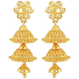                       Traditional 1gm gold and micron plated 3stp jhumkis                                              