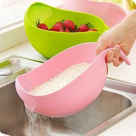 Lazywindow Single handle Washer Bowl for Rice Vegetable Fruits (Assorted Color- Pack of 1)