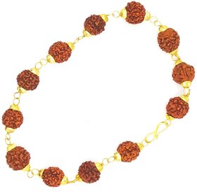 Raviour Lifestyle Gold Plated Brass Stylish Original 5 Mukhi 5 Face Rudraksha Bracelet For Men Women Unisex Adult