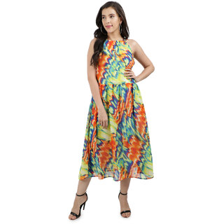                       9 Impression Womens Digital Print Maxi Dress (Multicolor Small)                                              
